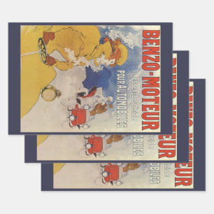 Vintage Art Nouveau, Benzo Moteur von Jules Cheret Geschenkpapier Set