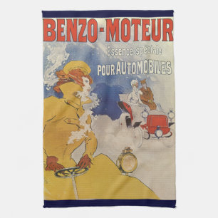 Vintage Art Nouveau, Benzo Moteur von Jules Cheret Geschirrtuch