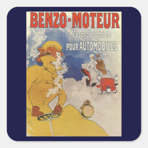 Vintage Art Nouveau, Benzo Moteur von Jules Cheret Quadratischer Aufkleber