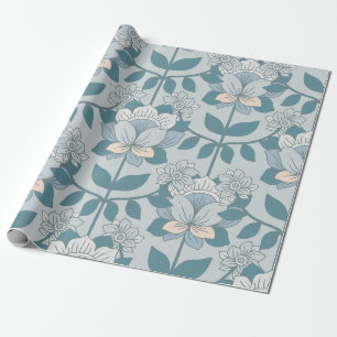 Vintage Art Nouveau Blaue Blumen Boho Geschenkpapier