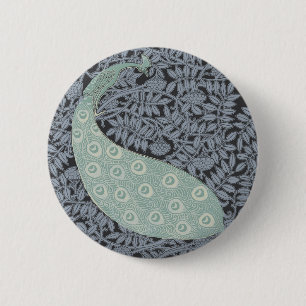 Vintage Art Nouveau Blaue Pfauen-Druck Verneuil Button