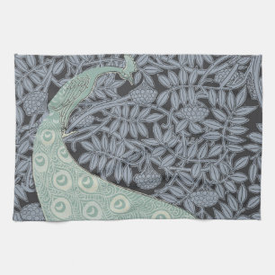 Vintage Art Nouveau Blaue Pfauen-Druck Verneuil Geschirrtuch