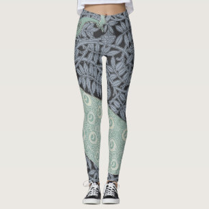 Vintage Art Nouveau Blaue Pfauen-Druck Verneuil Leggings