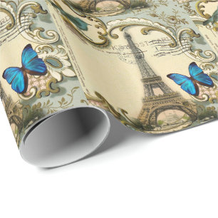 vintage Art Nouveau blaue Schwünge Paris Eiffeltur Geschenkpapier