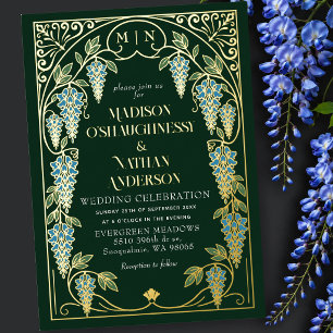 Vintage Art Nouveau Blaue Wisteria Hochzeit Folieneinladung