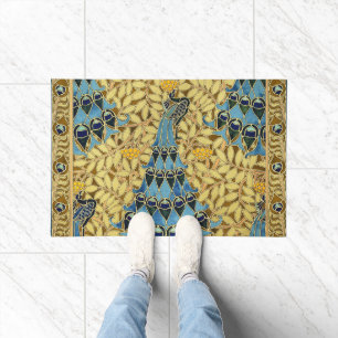 Vintage Art Nouveau Blaues Pfauen-Blumenmuster Fußmatte