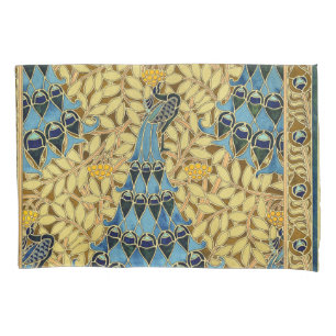 Vintage Art Nouveau Blaues Pfauen-Blumenmuster Kissenbezug