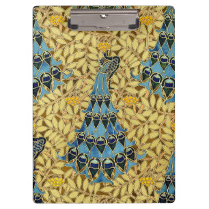 Vintage Art Nouveau Blaues Pfauen-Blumenmuster Klemmbrett