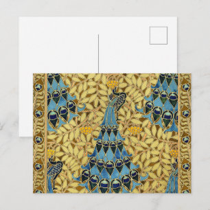 Vintage Art Nouveau Blaues Pfauen-Blumenmuster Postkarte