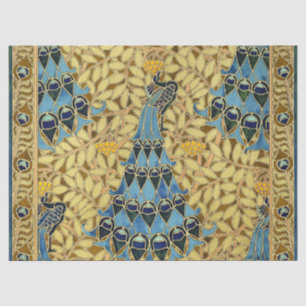 Vintage Art Nouveau Blaues Pfauen-Blumenmuster Seidenpapier