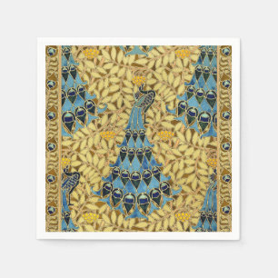 Vintage Art Nouveau Blaues Pfauen-Blumenmuster Serviette