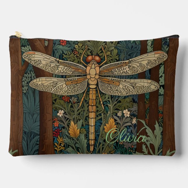 Vintage Art Nouveau boho dragonfly Monogramm Zubehörtasche (Vorderseite)
