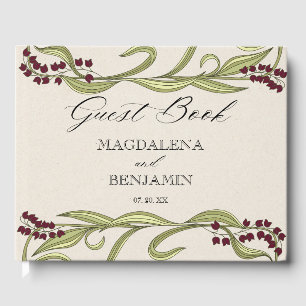 Vintage Art Nouveau Bordeaux Grün Blumen Hochzeit Gästebuch