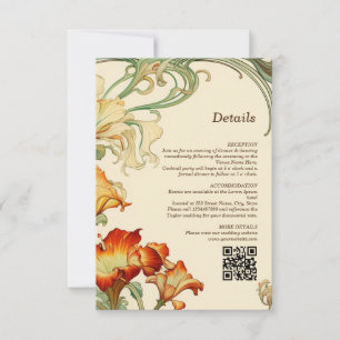 Vintage Art Nouveau Botanische Details QR-Code RSVP Karte