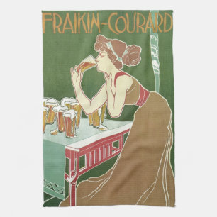 Vintage Art Nouveau Brasserie Fraikin-Courard Bier Geschirrtuch
