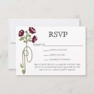 Vintage Art Nouveau Burgunderrosa Blumen QR Code  RSVP Karte