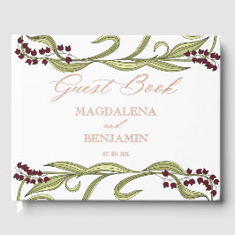 Vintage Art Nouveau Burgundy Green Flowers Wedding Gästebuch