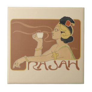 Vintage Art Nouveau Cafe Rajah, Dame mit Kaffee Fliese