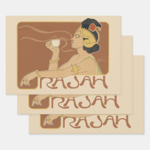 Vintage Art Nouveau Café Rajah, Dame mit Kaffee Geschenkpapier Set