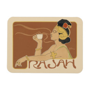 Vintage Art Nouveau Café Rajah, Dame mit Kaffee Magnet