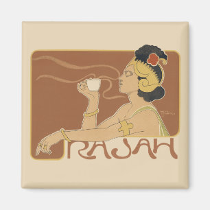 Vintage Art Nouveau Café Rajah, Dame mit Kaffee Magnet