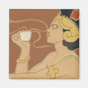 Vintage Art Nouveau Café Rajah, Dame mit Kaffee Magnet