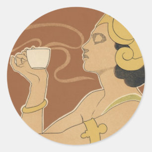 Vintage Art Nouveau Café Rajah, Dame mit Kaffee Runder Aufkleber