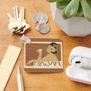 Vintage Art Nouveau Café Rajah, Dame mit Kaffee Schlüsselanhänger