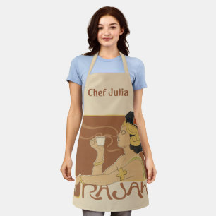 Vintage Art Nouveau Cafe Rajah, Dame mit Kaffee Schürze