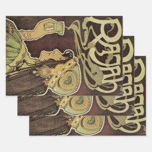 Vintage Art Nouveau Café Rajah, Frau mit Kaffee Geschenkpapier Set