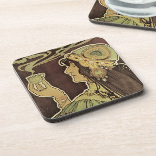 Vintage Art Nouveau Cafe Rajah, Frau mit Kaffee Getränkeuntersetzer