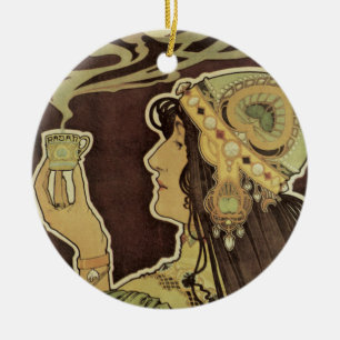 Vintage Art Nouveau Café Rajah, Frau mit Kaffee Keramik Ornament