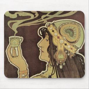 Vintage Art Nouveau Café Rajah, Frau mit Kaffee Mousepad