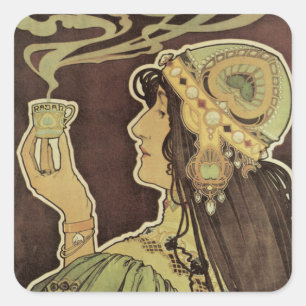 Vintage Art Nouveau Café Rajah, Frau mit Kaffee Quadratischer Aufkleber