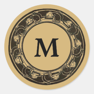 Vintage Art Nouveau Cat Border Monogram Runder Aufkleber