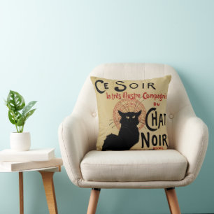 Vintage Art Nouveau, Ce Soir Chat Noir Schwarze Ka Kissen