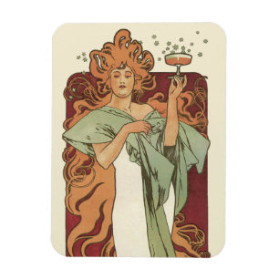 Vintage Art Nouveau, Champagner von Alphonse Mucha Magnet