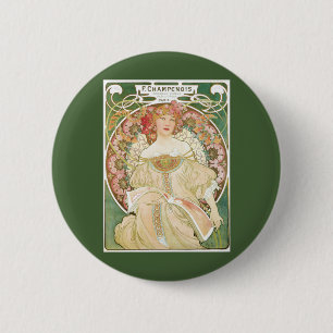 Vintage Art Nouveau, Champenois von Alphonse Mucha Button
