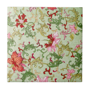 Vintage Art Nouveau Chinesische Blumenmuster Chino Fliese