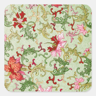 Vintage Art Nouveau Chinesische Blumenmuster Chino Quadratischer Aufkleber