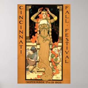 Vintage Art Nouveau Cincinnati Herbstfestival Poster