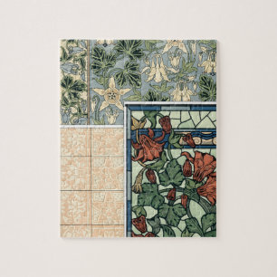 Vintage Art Nouveau, Columbine Aquilegia Blumen Puzzle