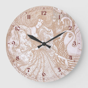 Vintage Art Nouveau Creme Blumen Frau & Schwäne Große Wanduhr