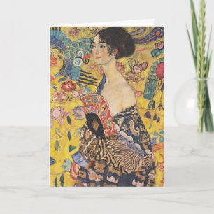 Vintage-Art-Nouveau-Dame-mit-Fächer-Gemälde Karte