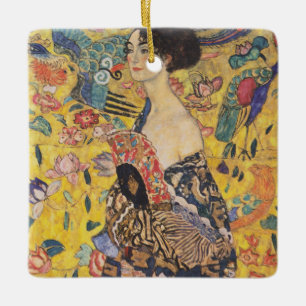 Vintage-Art-Nouveau-Dame-mit-Fächer-Gemälde Keramikornament