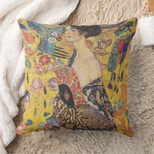 Vintage-Art-Nouveau-Dame-mit-Fächer-Gemälde Kissen