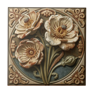 Vintage Art Nouveau Deco Majolika Blumen Craftsman Fliese