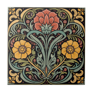 Vintage Art Nouveau Deco Majolika Blumen Craftsman Fliese