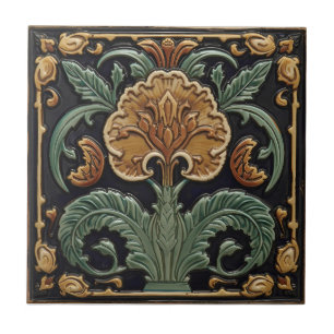Vintage Art Nouveau Deco Majolika Blumen Craftsman Fliese