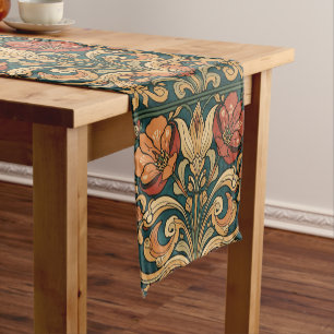 Vintage Art Nouveau Deco Majolika Blumen Craftsman Kurzer Tischläufer